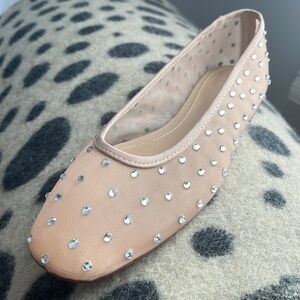 Mango Rhinestone Mesh Flats in Pink